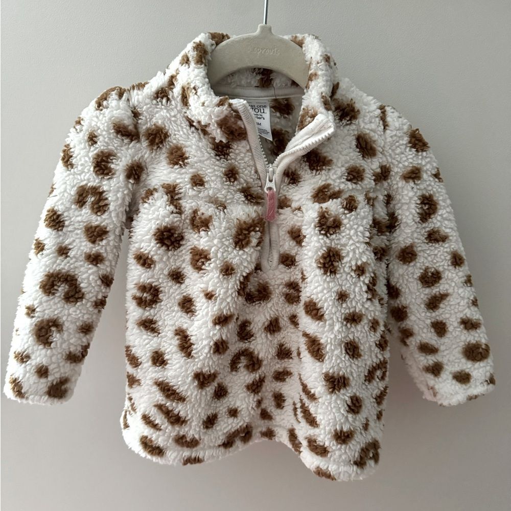 Carter's Cheetah Print Fleece Baby Half-Zip Sweatshirt Size 18 Months